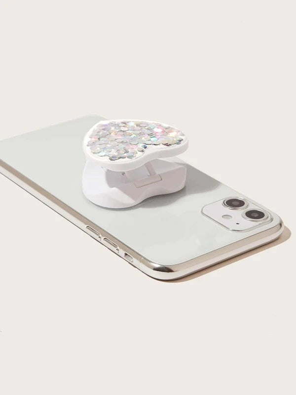 Silver Chunky Glitter Heart Mobile Phone Accessory