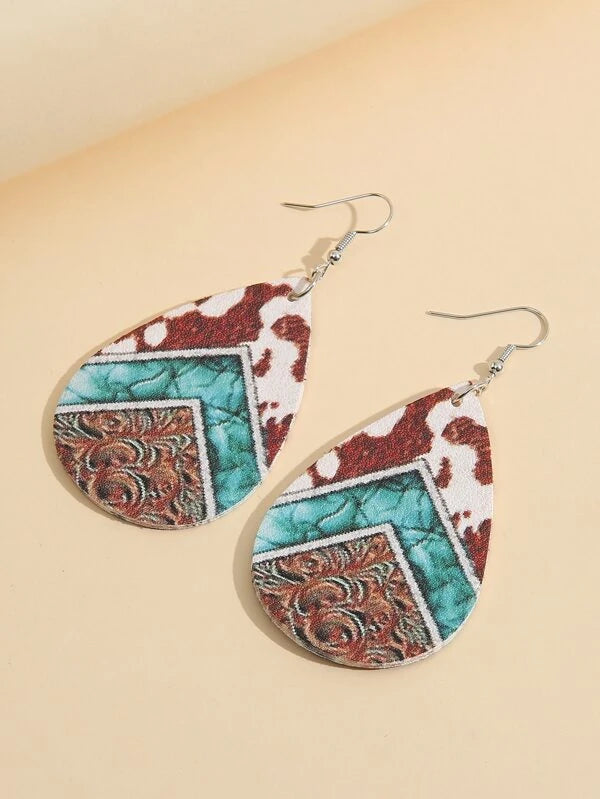 Cow Print Leather Style Earrings