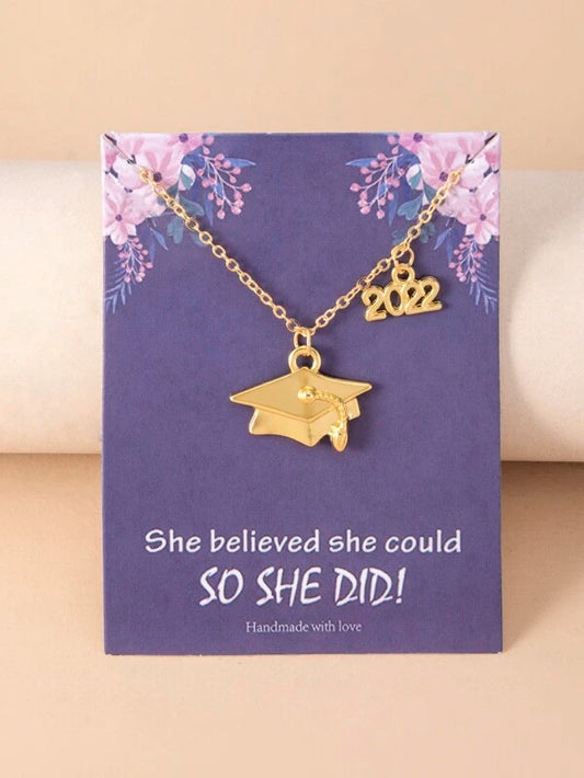 Gold 2022 Graduation Cap Necklace