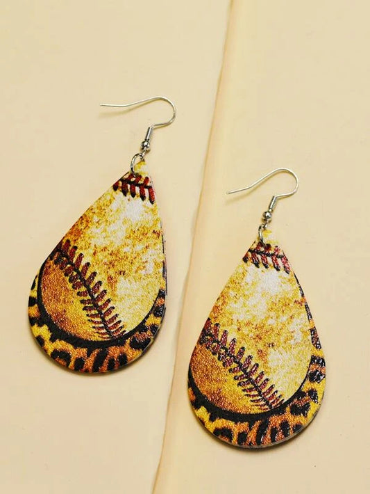 Baseball & Leopard Layered Leather Style Earrings