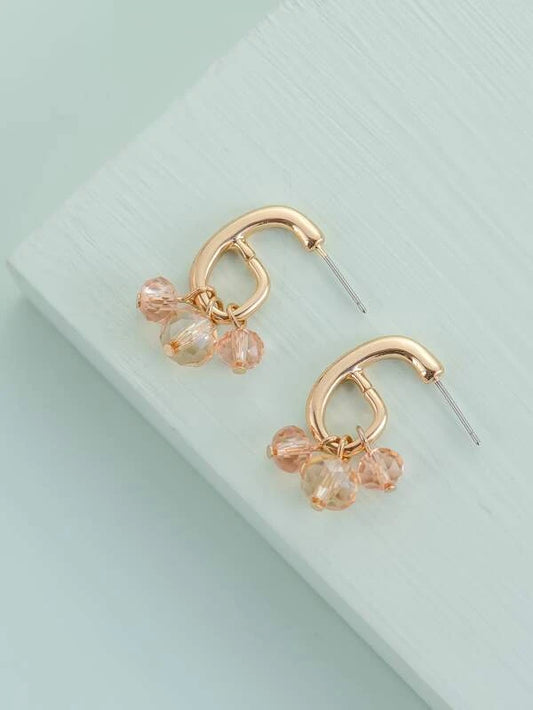 Gold Post Back Style Hoops w/ Champagne Beading