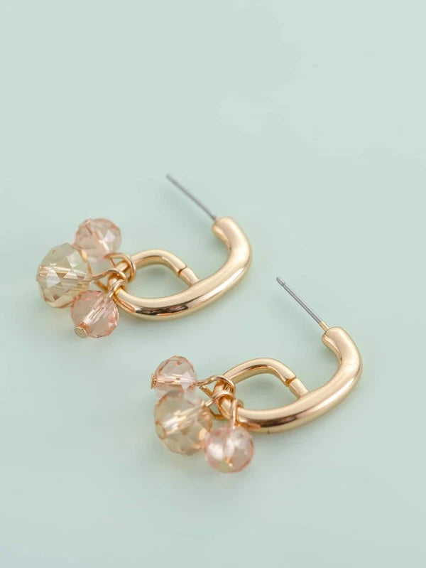 Gold Post Back Style Hoops w/ Champagne Beading