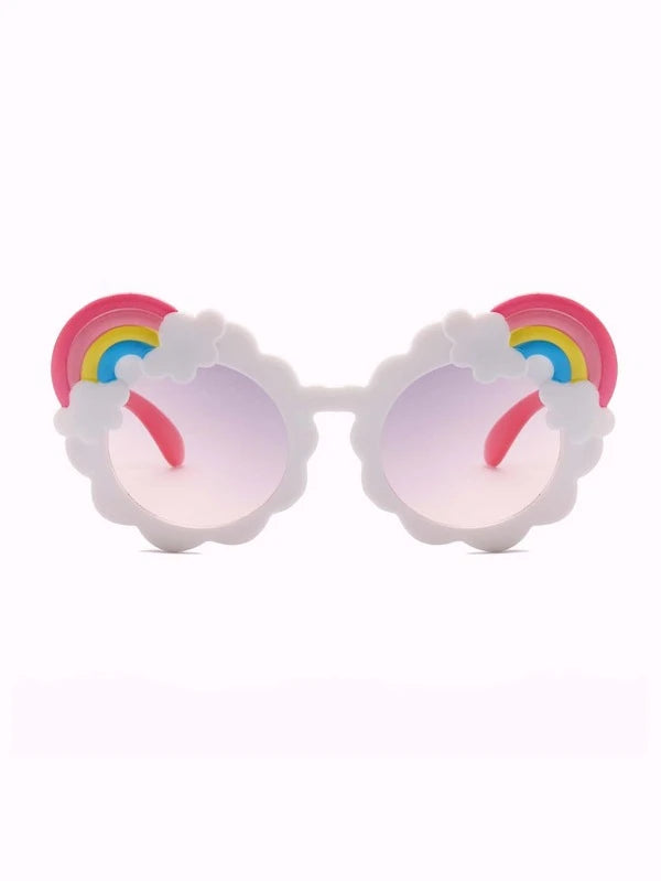 White Kid's Sunglasses w/ Rainbows & Clouds