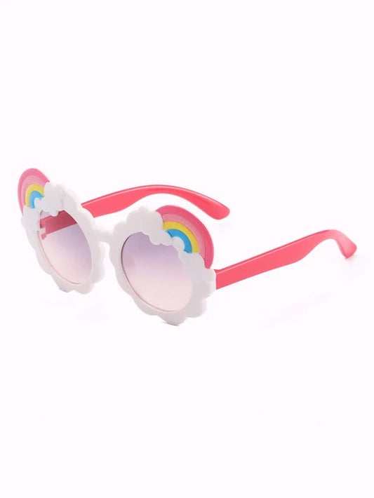 White Kid's Sunglasses w/ Rainbows & Clouds