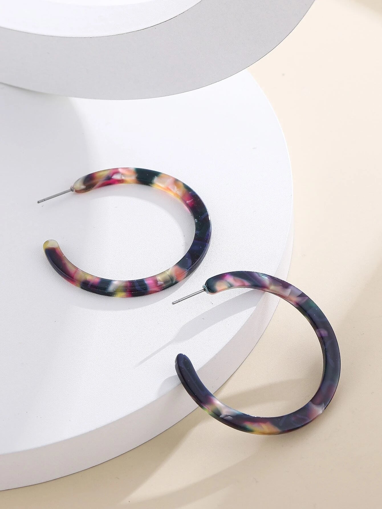 Black, White, & Purple Acrylic Hoop Style Earrings