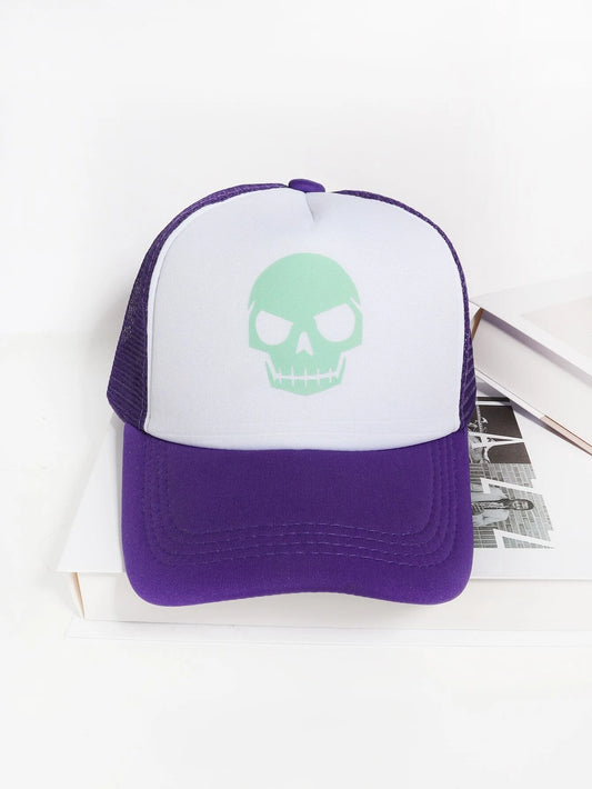 Purple Hat w/ Green Skeleton Print & Soft Brim