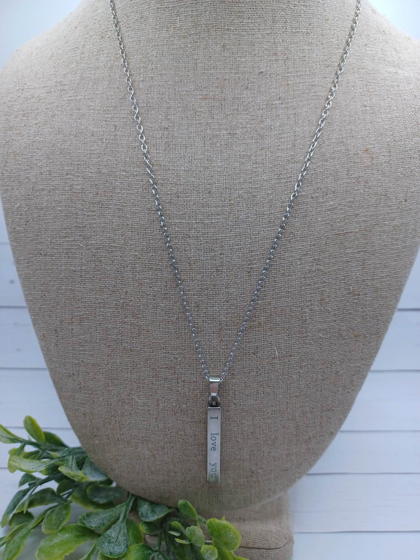 Silver "I Love you Forever and Always" Bar Necklace