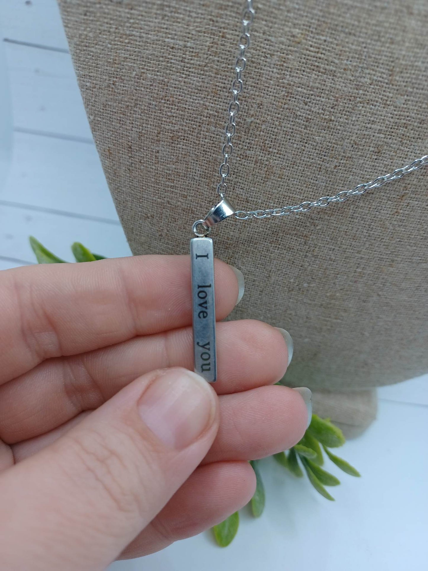 Silver "I Love you Forever and Always" Bar Necklace