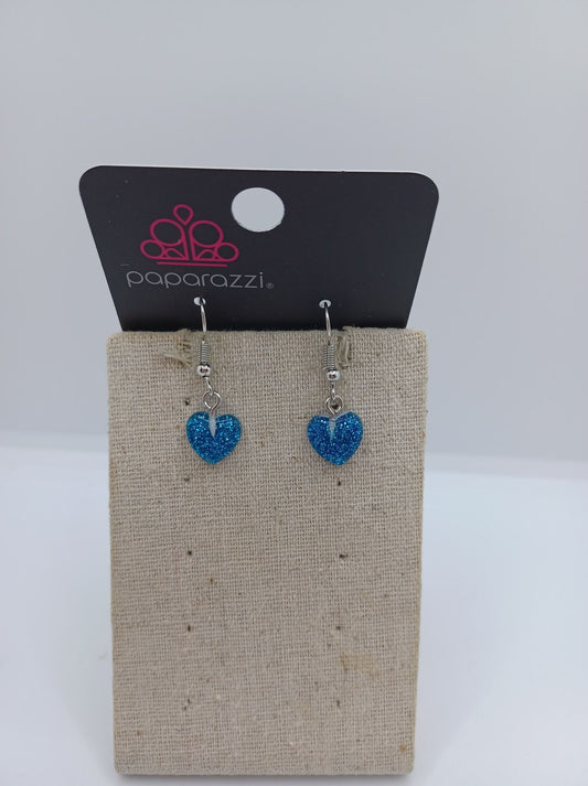 Blue Glitter Heart Earrings