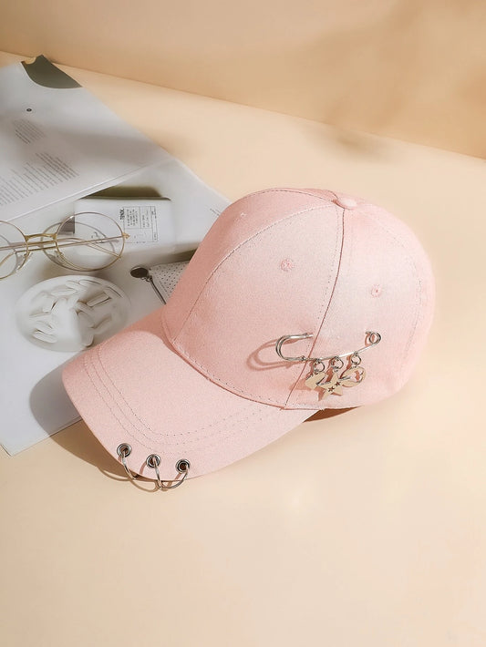 Pink Hat w/ Silver Embellishments (Heart, Star, Circles)