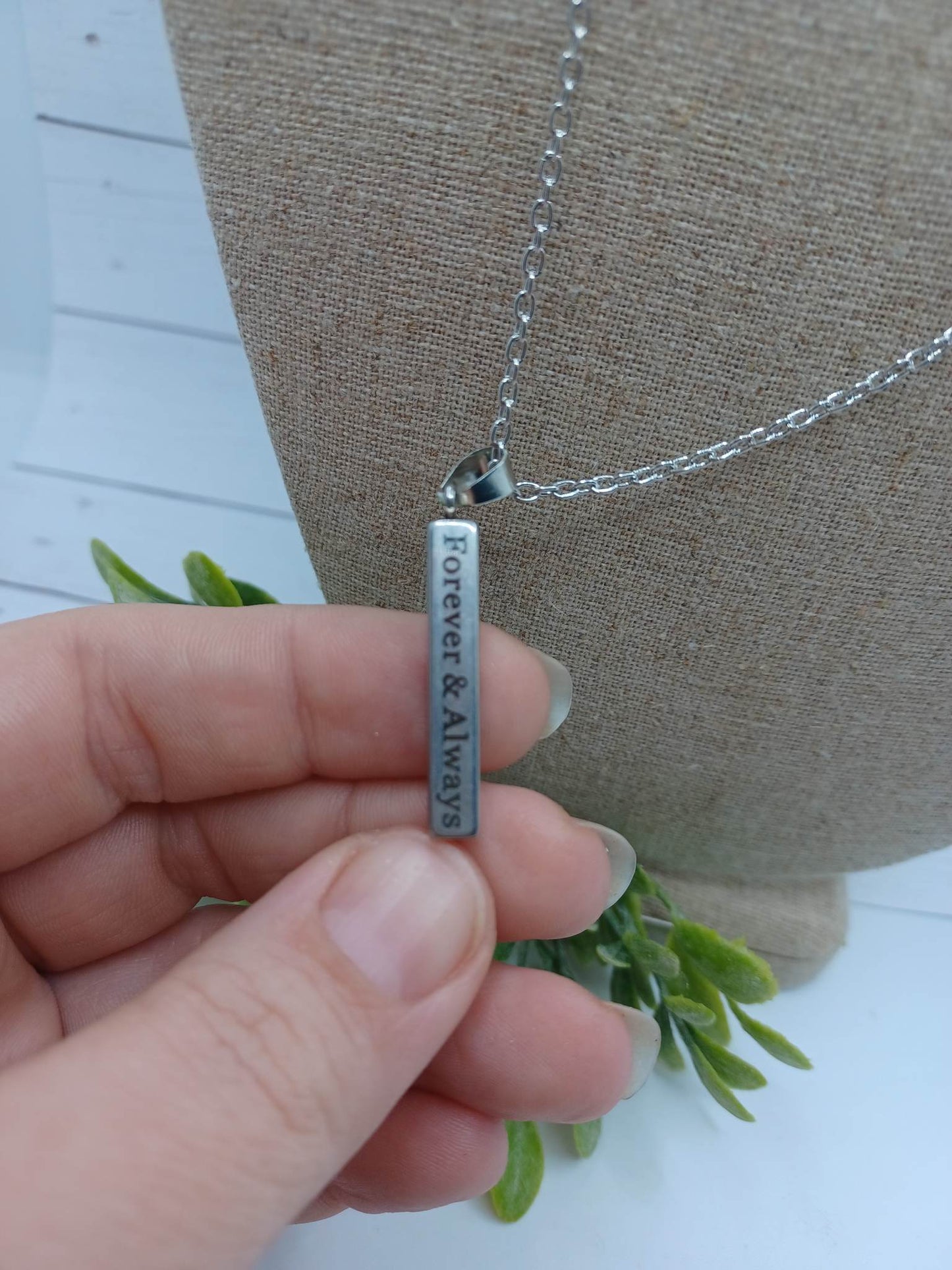 Silver "I Love you Forever and Always" Bar Necklace