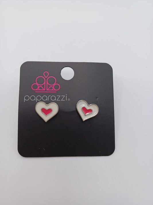 White & Hot Pink Heart Earrings