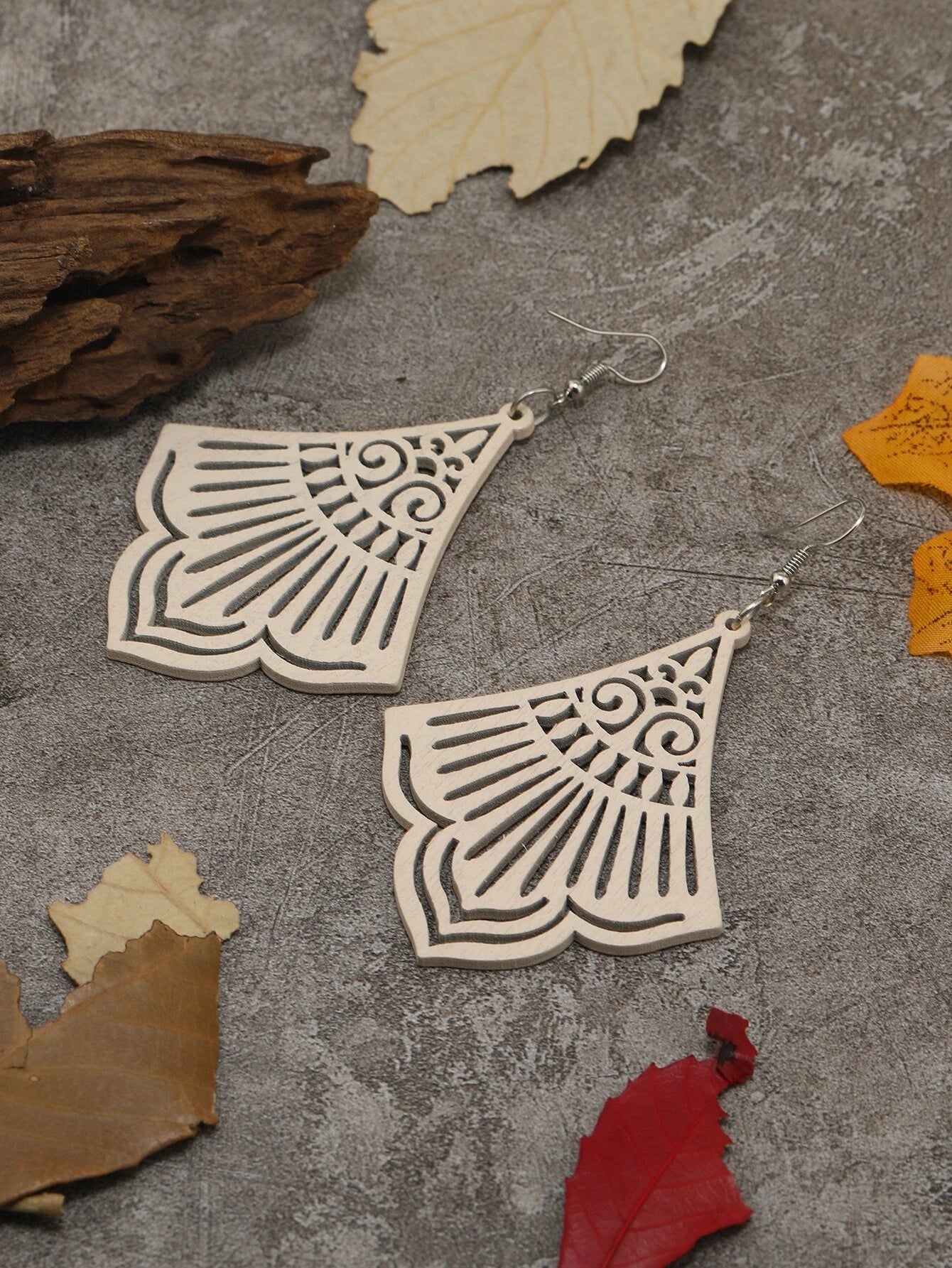 Tan Wooden Cutout Earrings