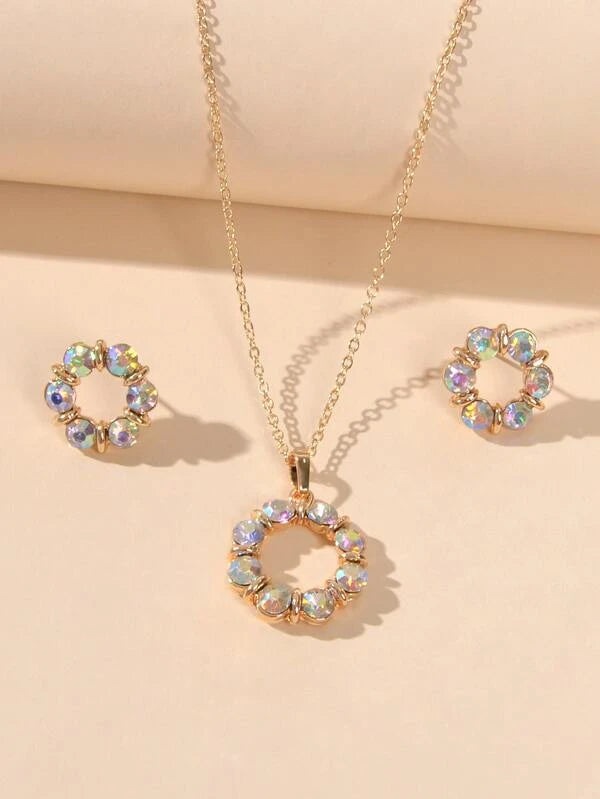 Wreath Circular Style Necklace set with Mermaid Rhinestones