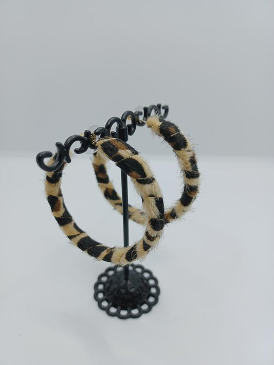 Brown Leopard Faux Fur Hoop Earrings