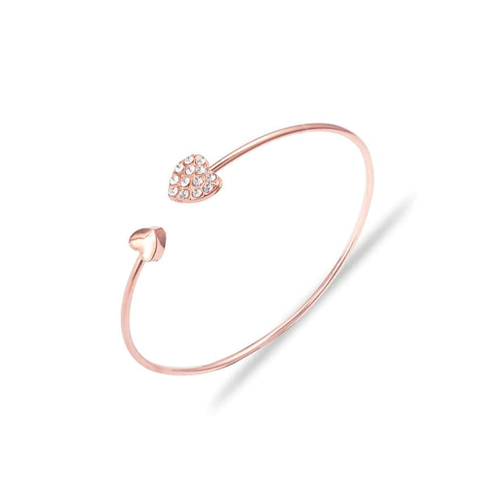 Rose Gold Heart Reverse Cuff Bracelet w/ Rhinestone Detail