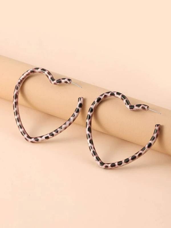 Leopard Heart Shaped Hoops