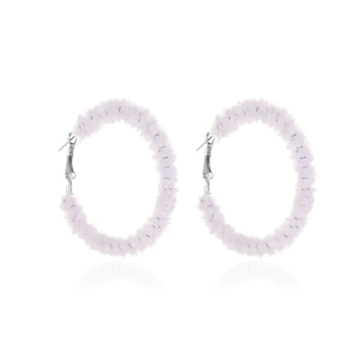 White Fuzzy Hoop Earrings