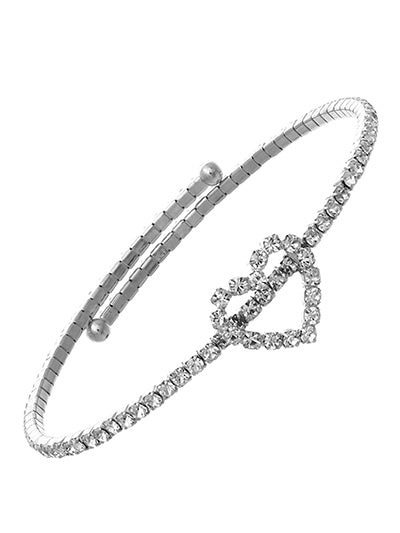 Silver Rhinestone Heart Coil Style Bracelet