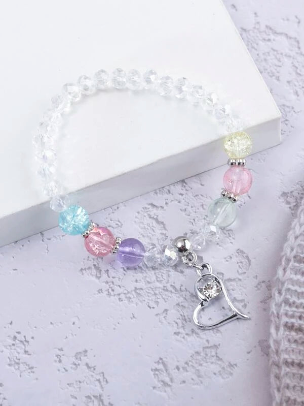 Heart Charm Multicolored Stretch Bracelet