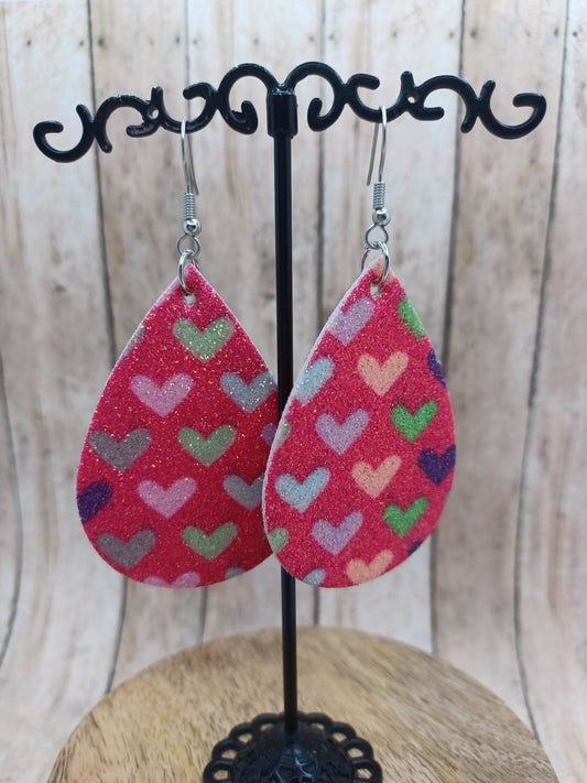 Pink Glitter w/ Hearts Earrings