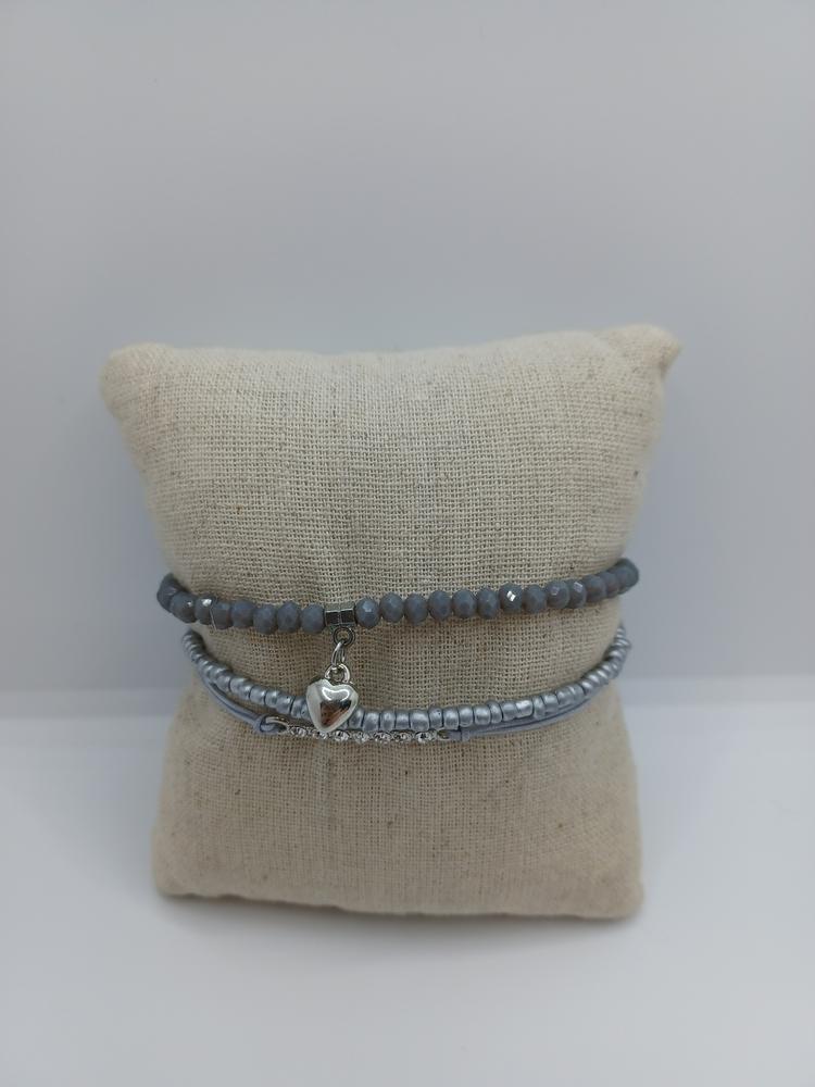 Grey Beaded and Rhinestone Heart Bracelet