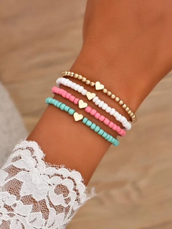 Heart Multicolored Stretch Bracelet Set