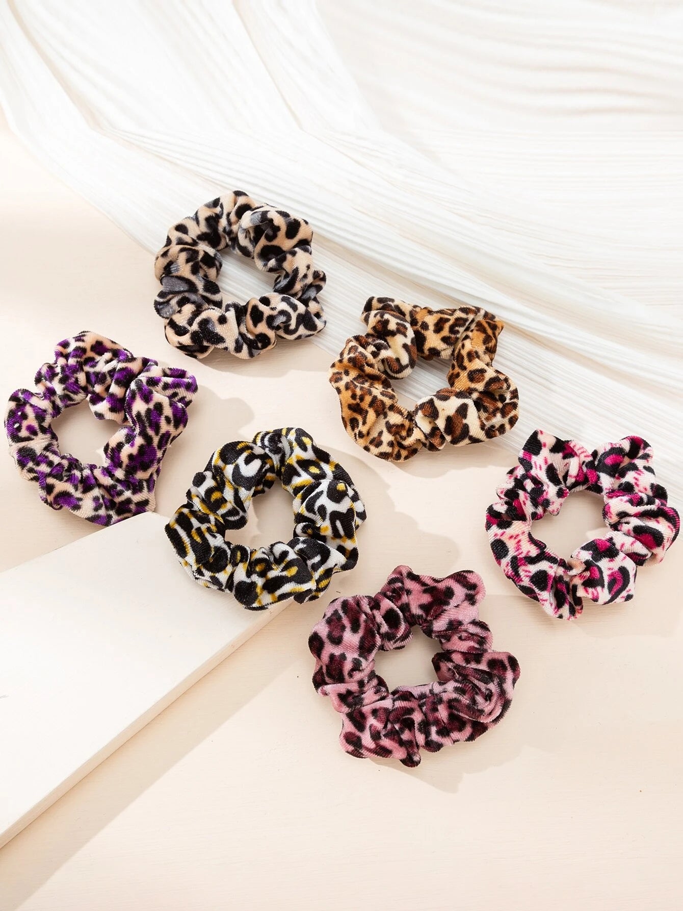 Fuzzy Leopard Print Scrunchie Set