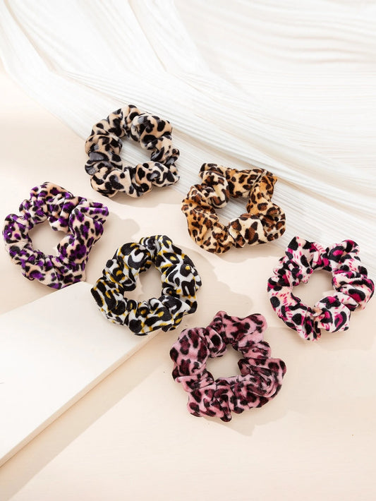 Fuzzy Leopard Print Scrunchie Set