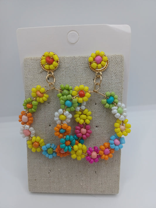 Multicolored Flower Seabeaded Earrings