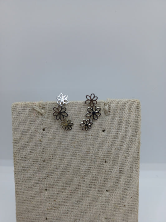 Silver Flower Ear Crawler Earrings