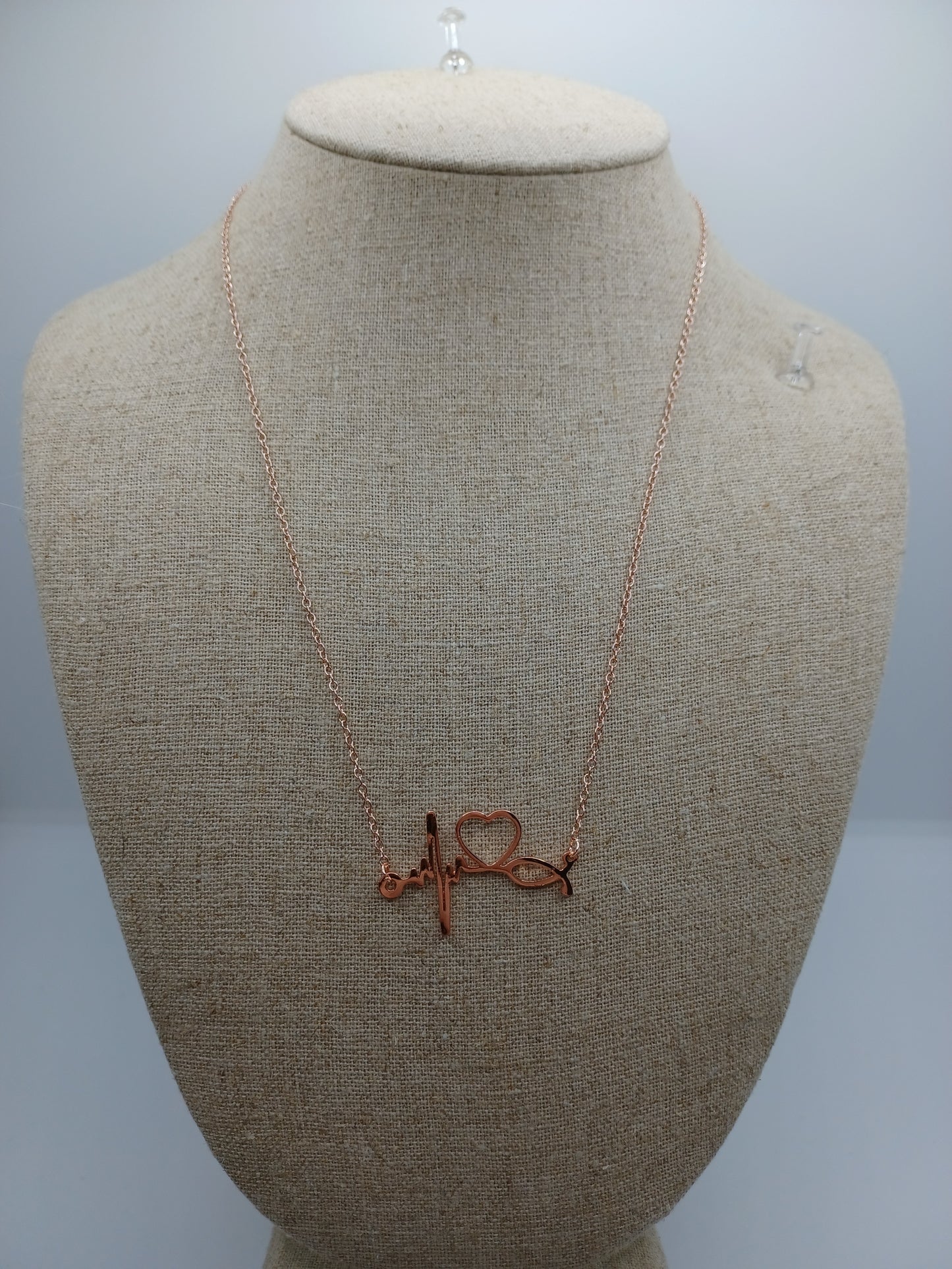 Rose Gold Paw Print Heartbeat Necklace