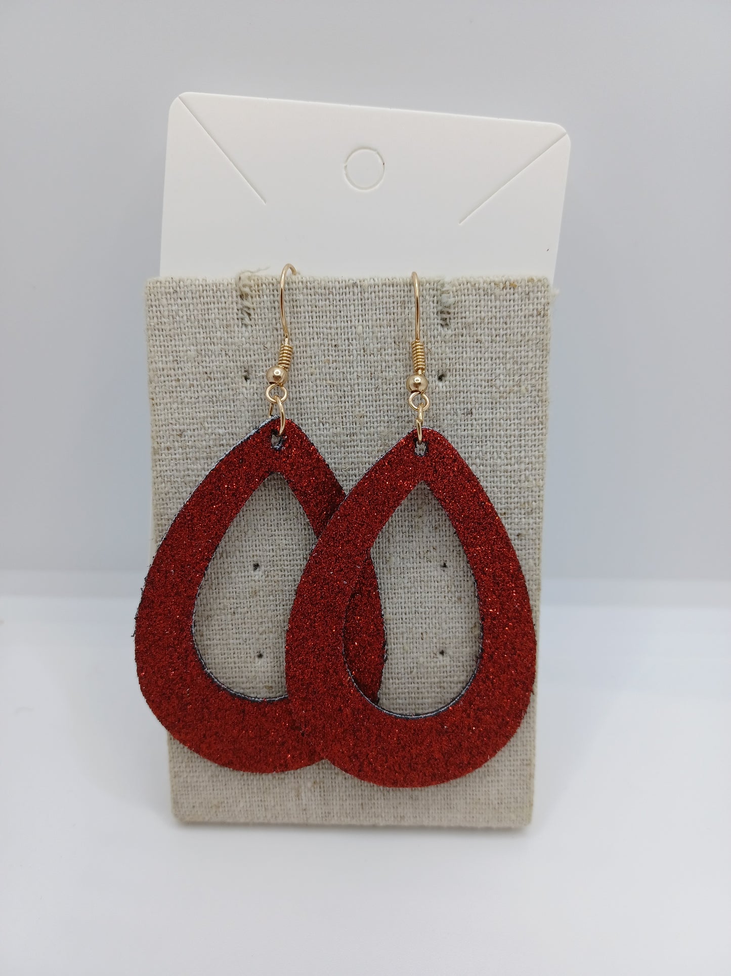 Red Cutout Leather Glitter Style Earrings
