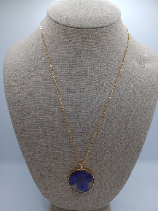 Purple Pressed Flower Necklace