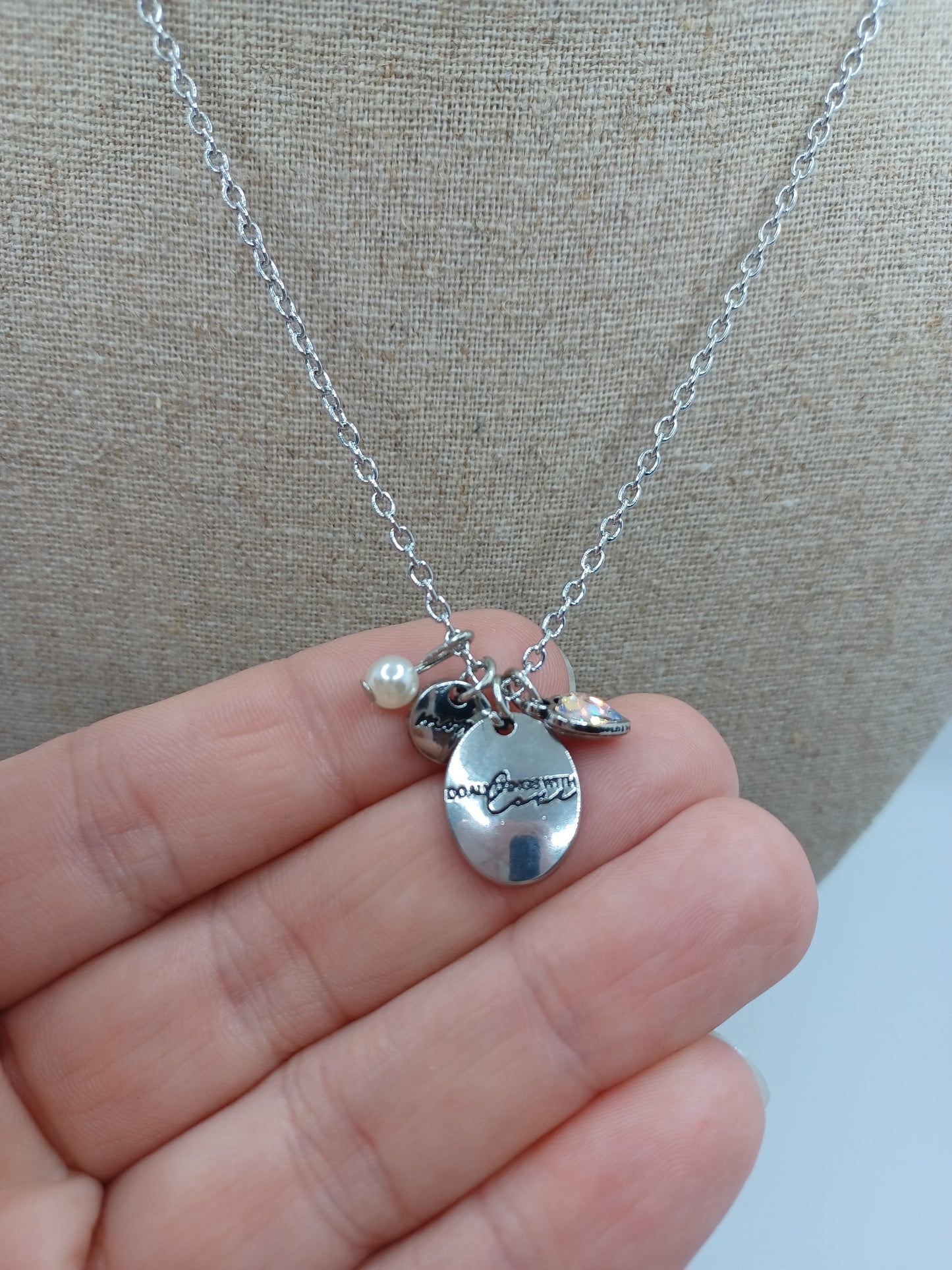 Silver "Do All Things w/ Love" Necklace w/ Mermaid Star Charm