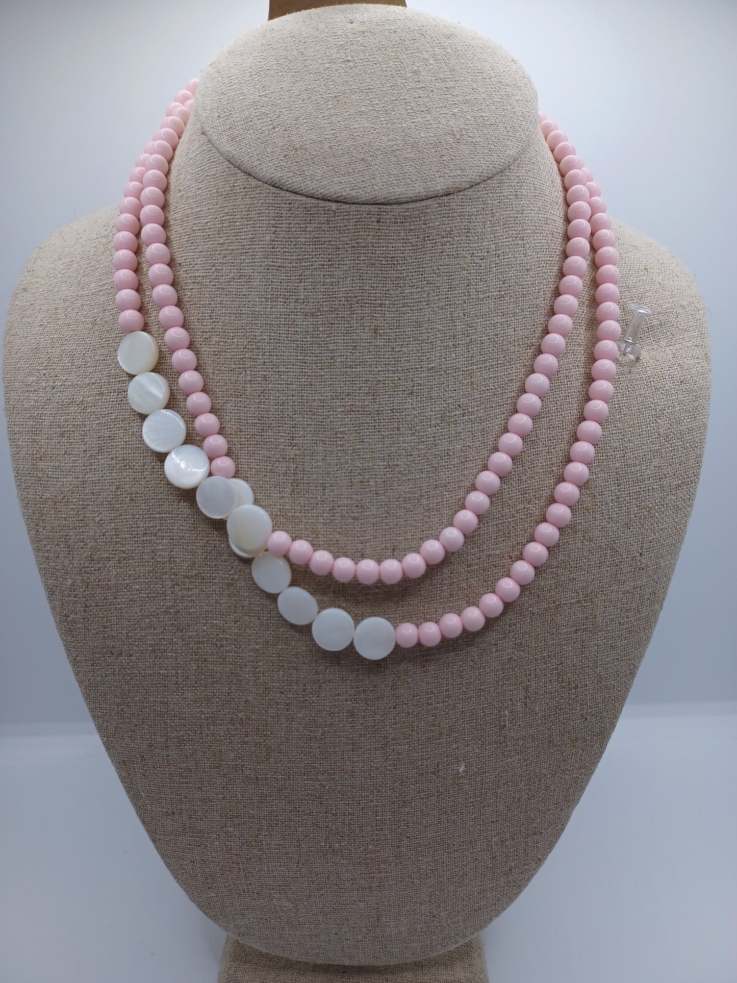 Double Layer Pink & White Beaded Necklace