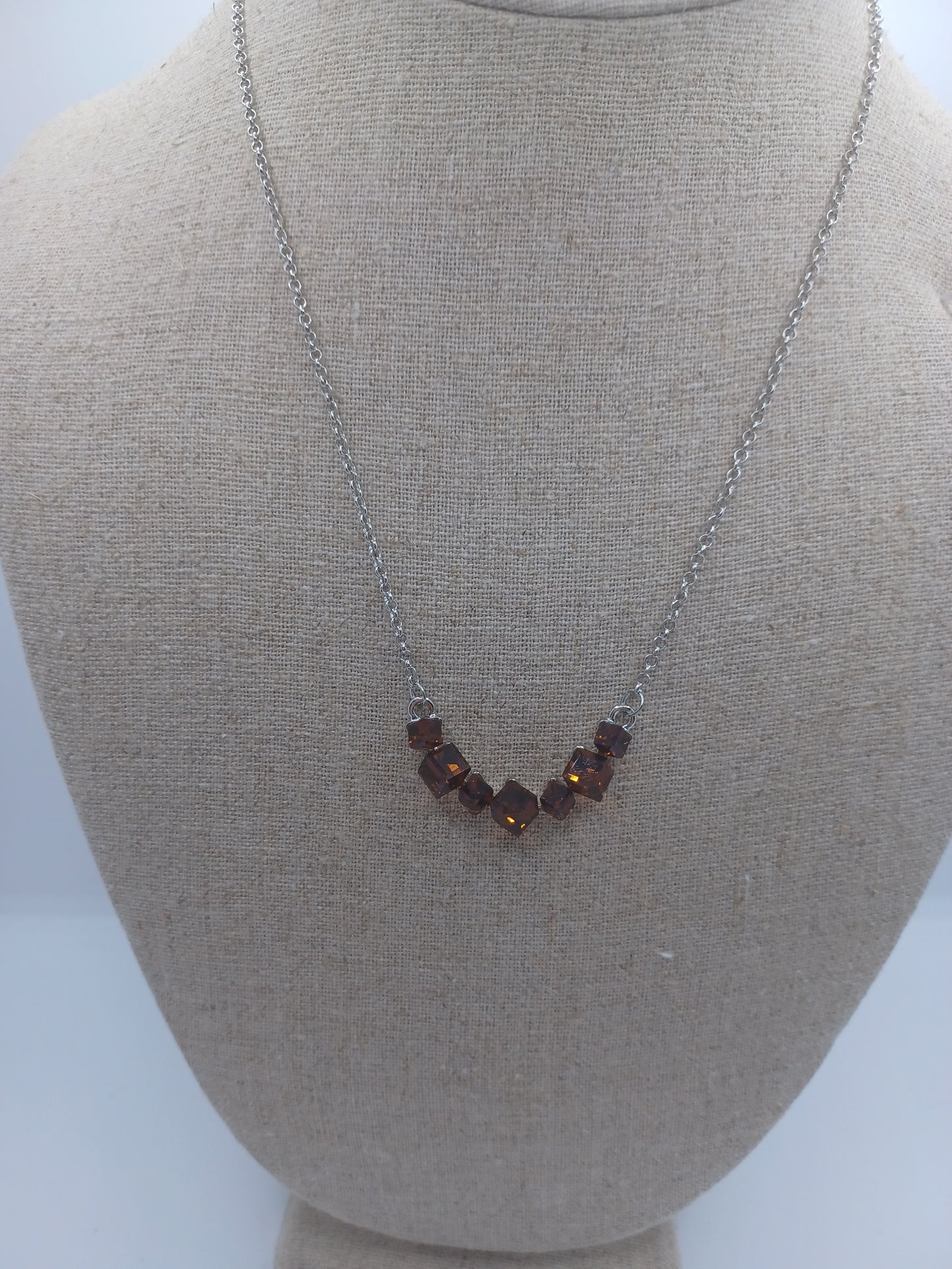 Brown Square Rhinestone Necklace