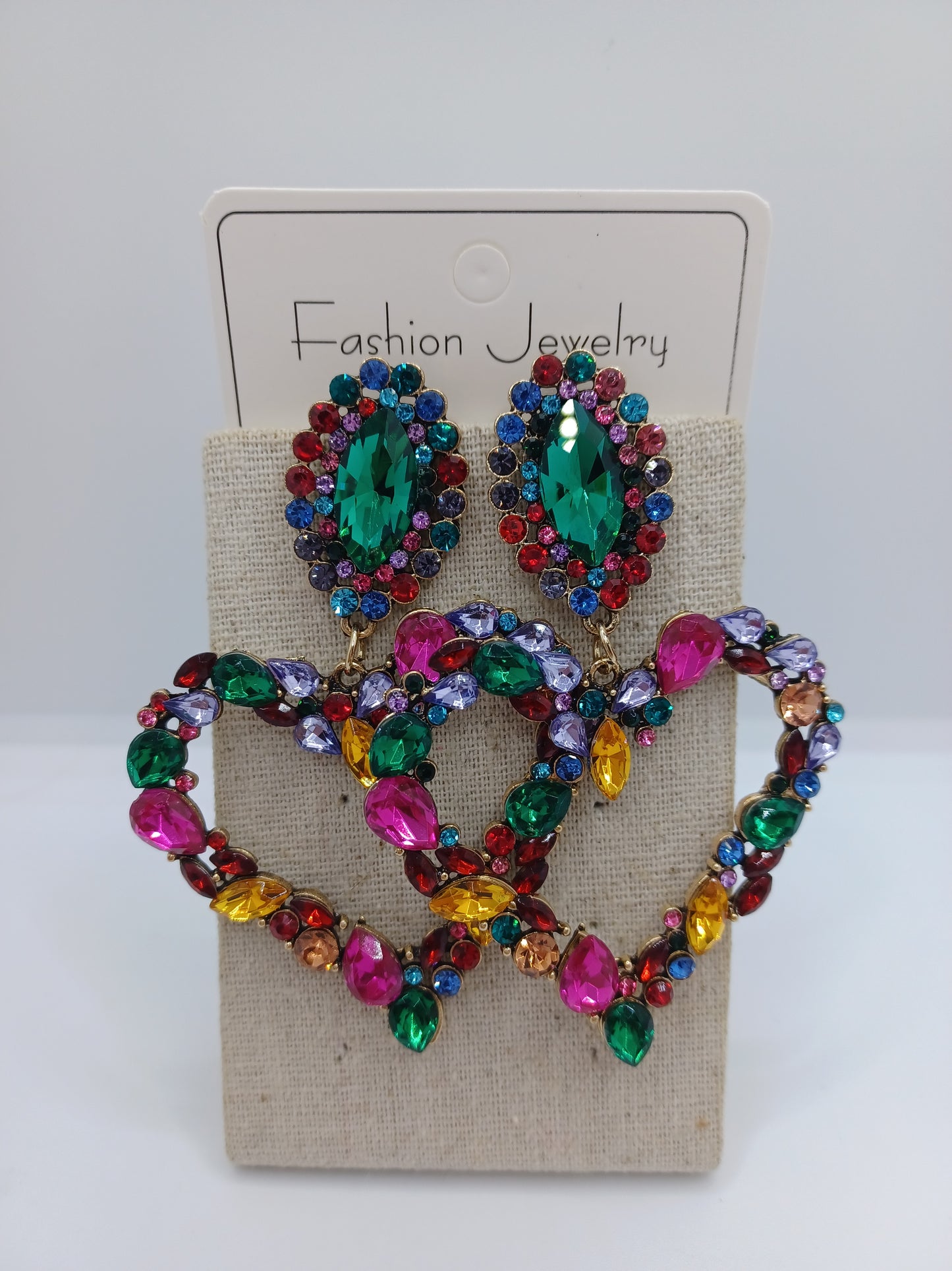 Heart Shaped Multicolored Rhinestones Earrings