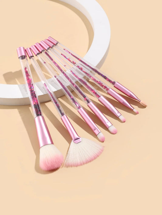 Rose Pink Makeup Brush Set w/ Purple Heart Confetti Handles