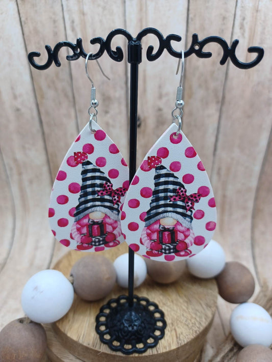 Gnome w/ Black Buffalo Hat Holding a Present w/ Polka Dots