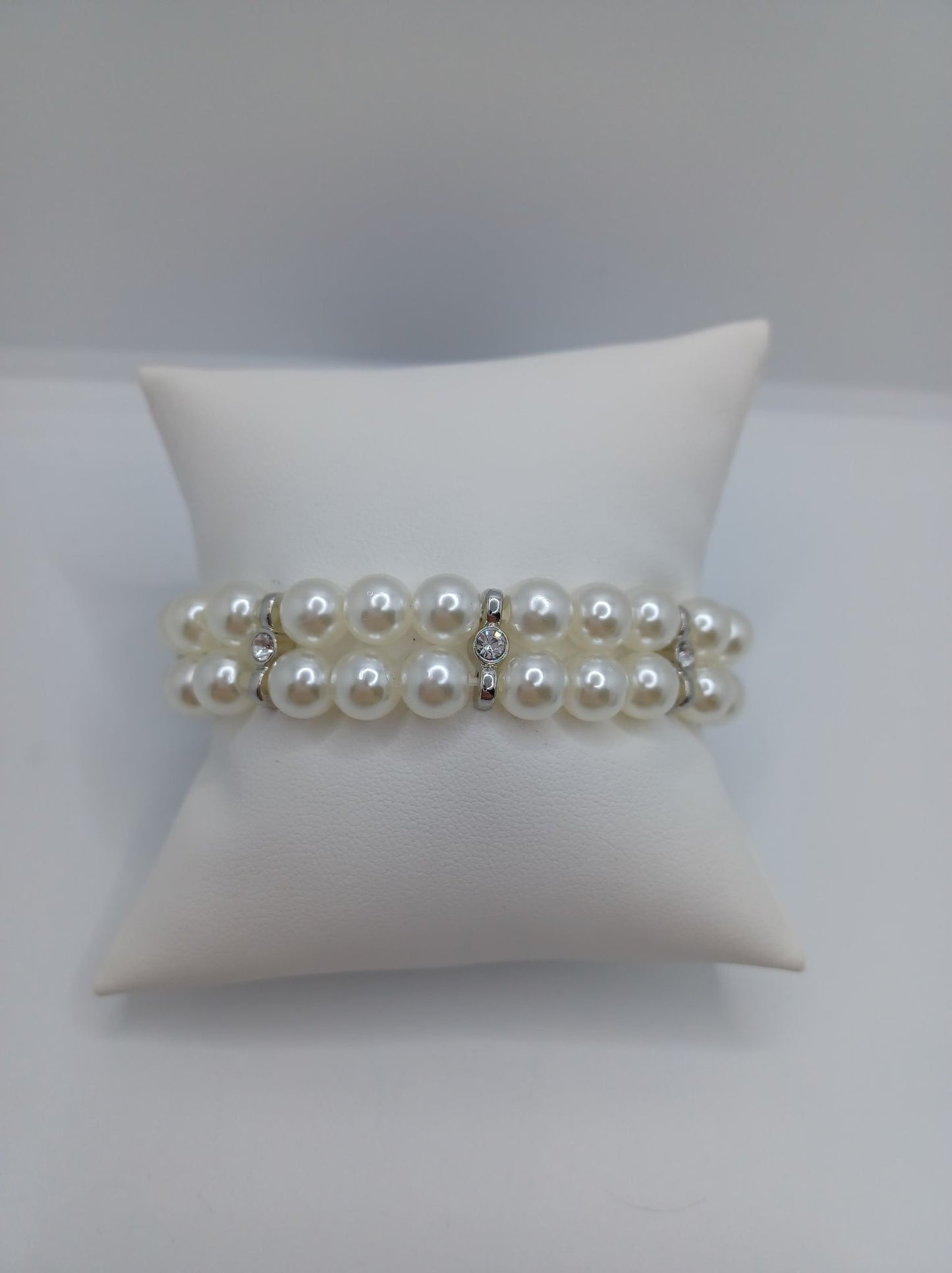 White Pearl Stretch Stacked Bracelet