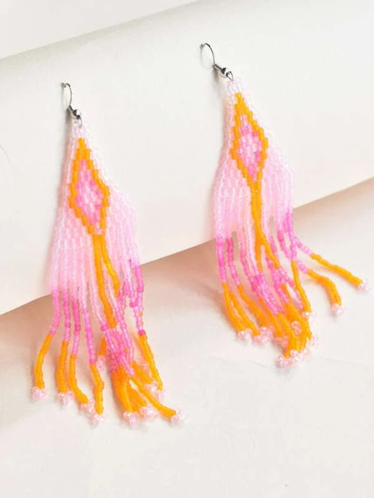 Pink and Orange Seabeaded Earrings