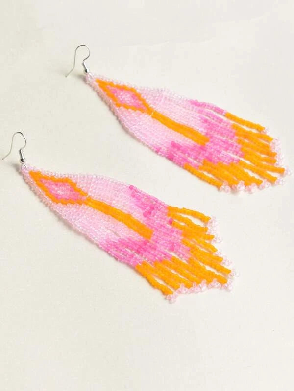 Pink and Orange Seabeaded Earrings