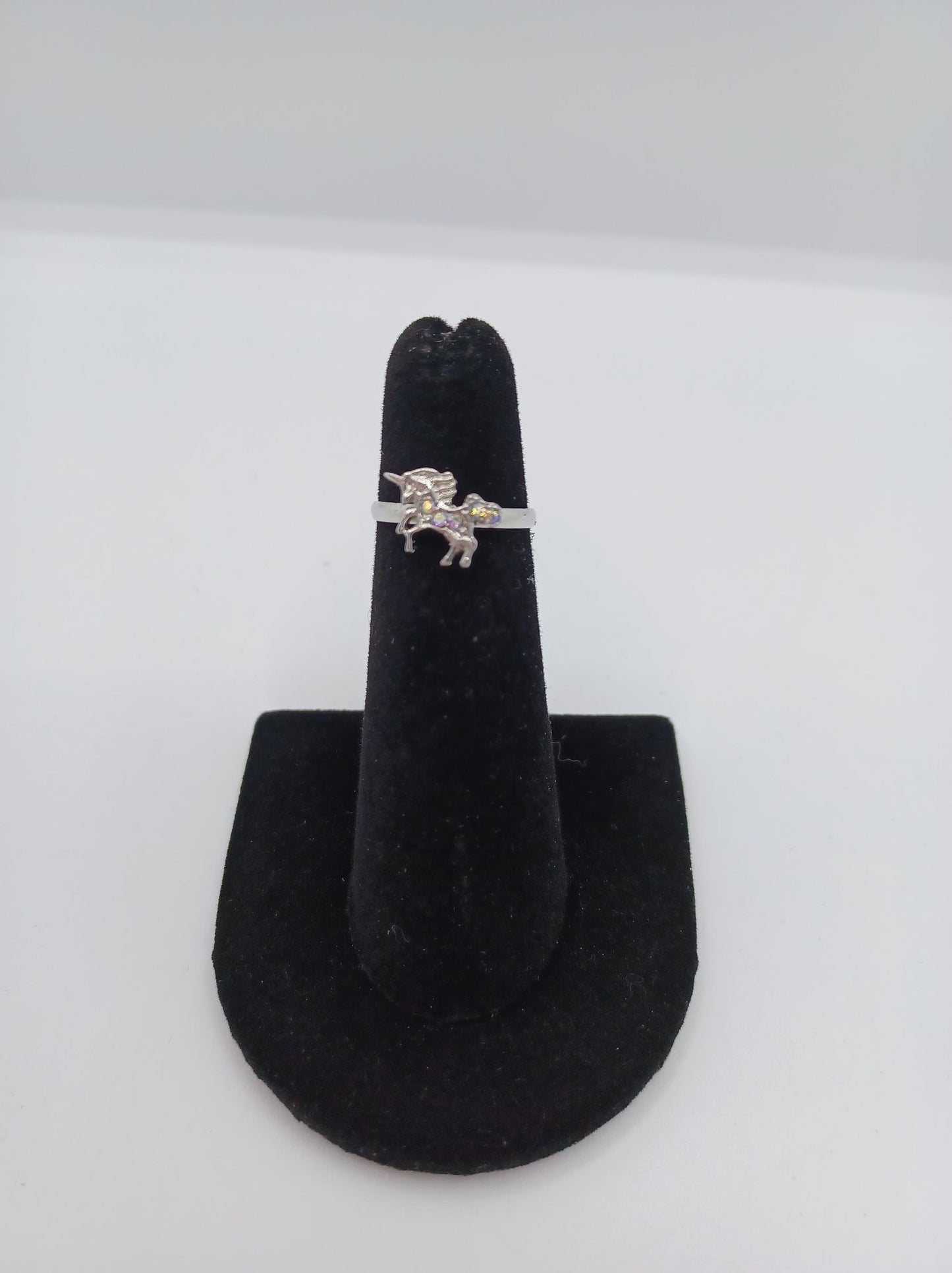 Silver Unicorn Ring w/ Iridescent White Rhinestones