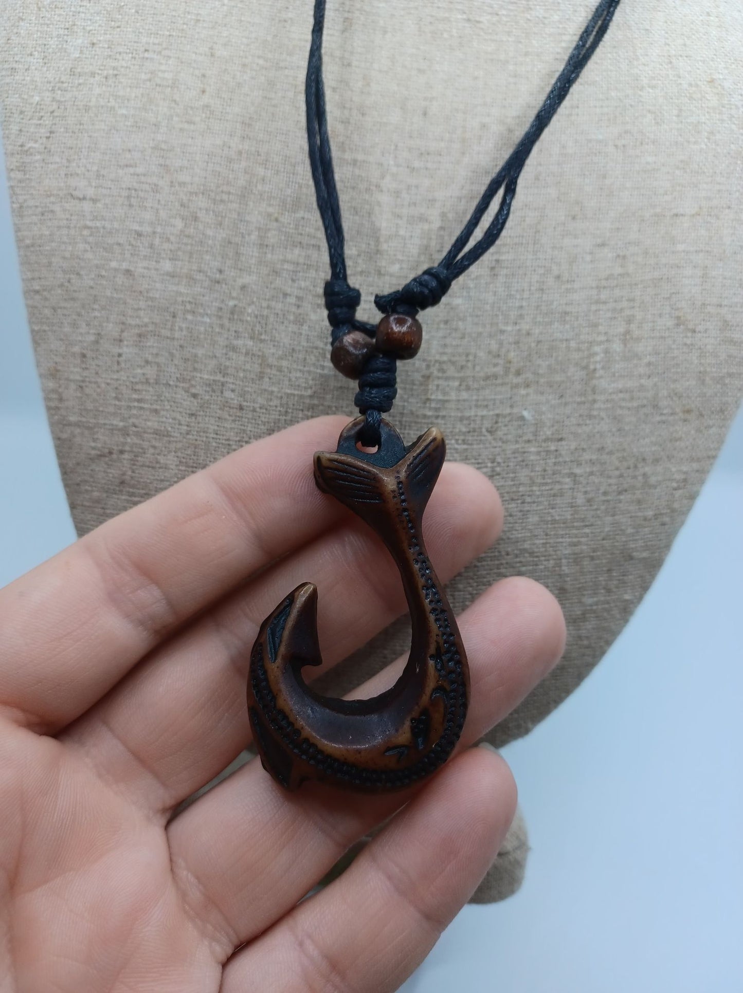 Hawaiian Inspired Fish Hook Necklace - Brown