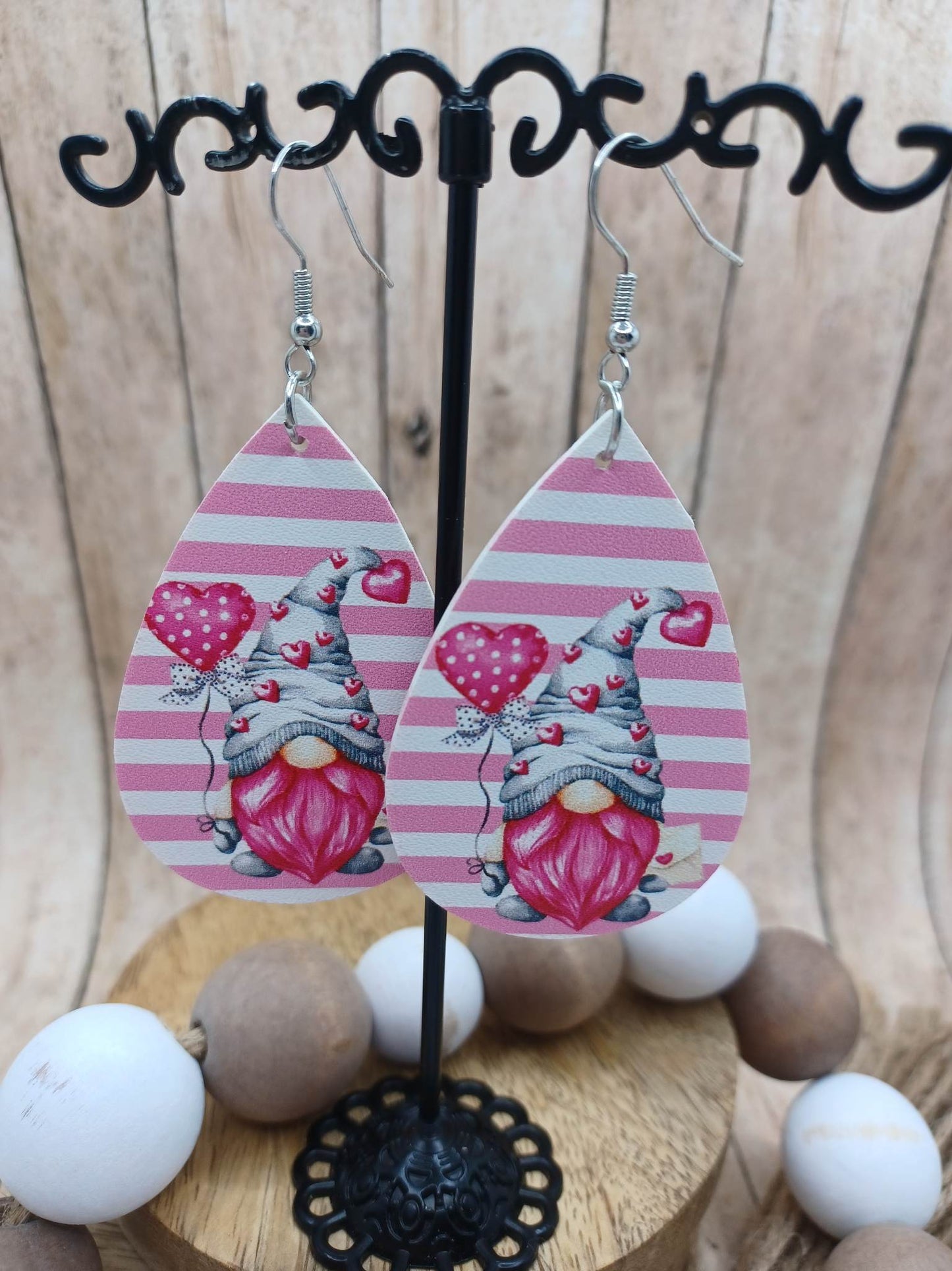 Pink Striped Gnome Earrings w/ Pink Beard