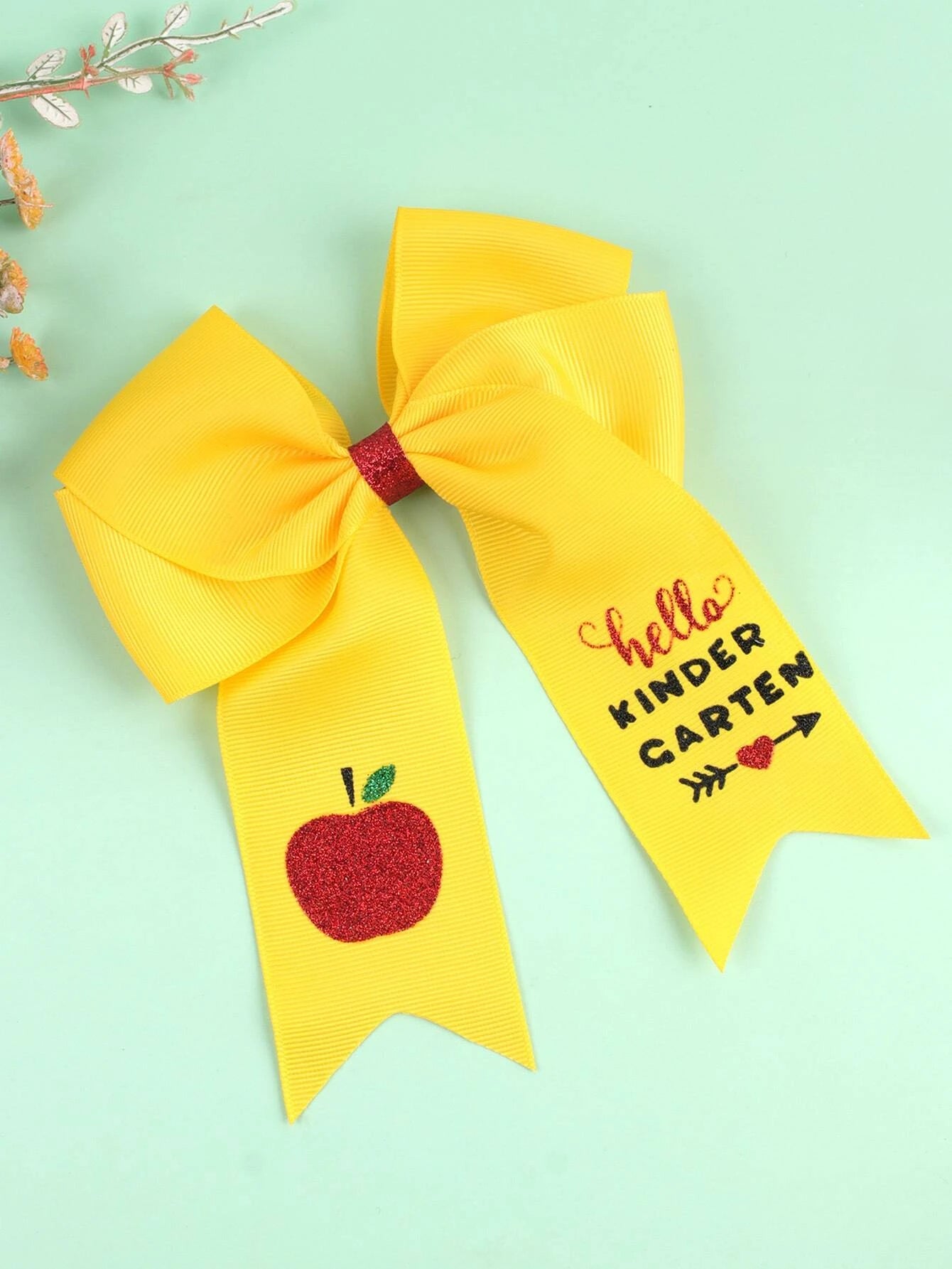 "Welcome to Kindergarten" Hair Accessory w/ Red Glitter Apples