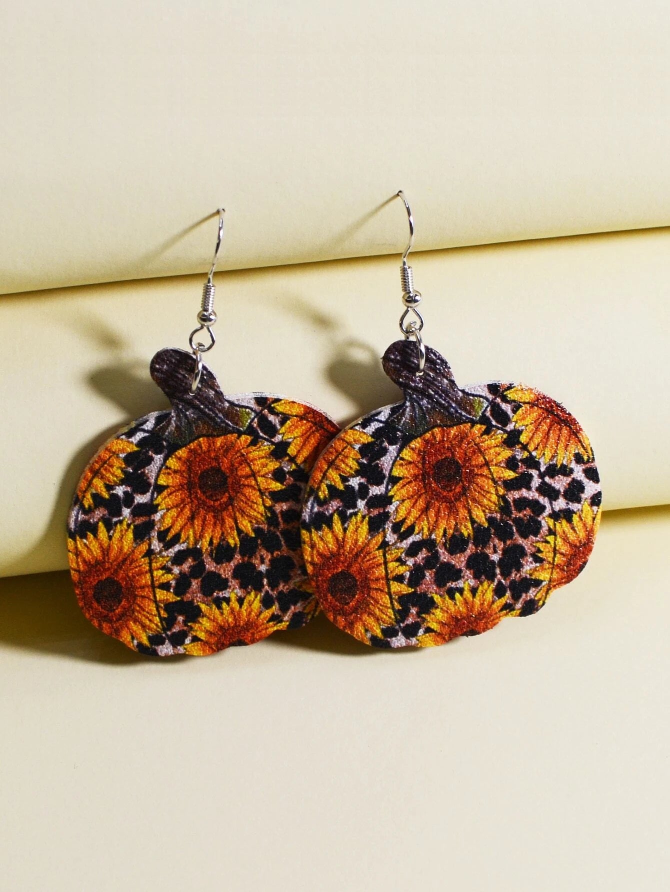 Pumpkin Shaped Sunflower Printed Earrings