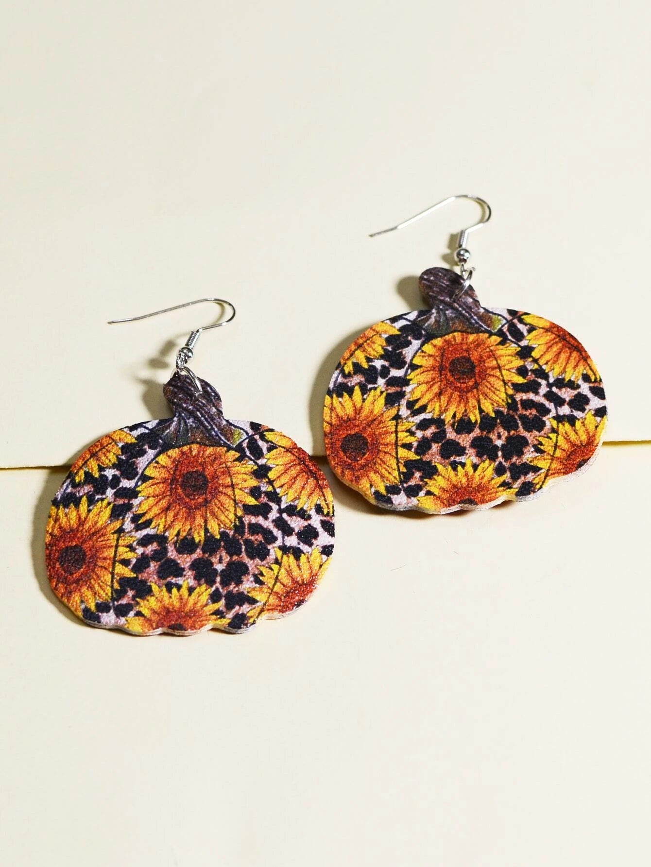 Pumpkin Shaped Sunflower Printed Earrings