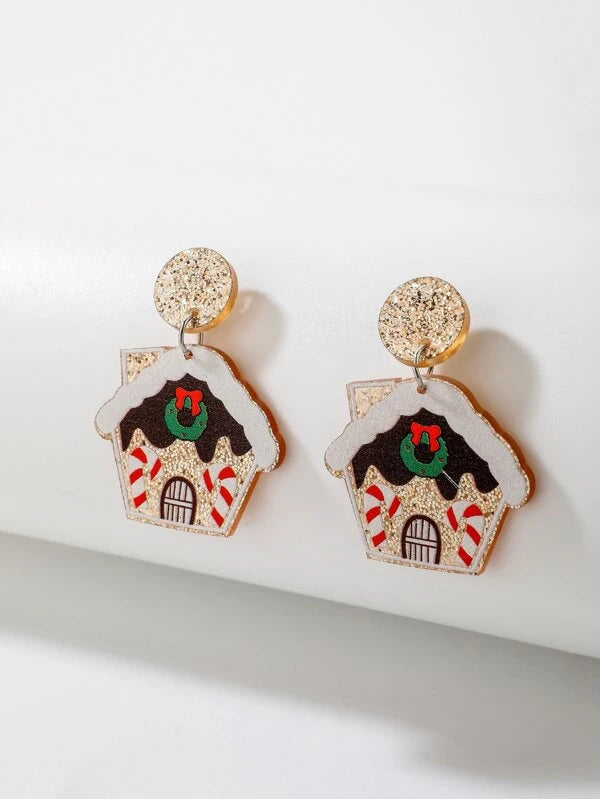 Gingerbread Christmas House Earrings